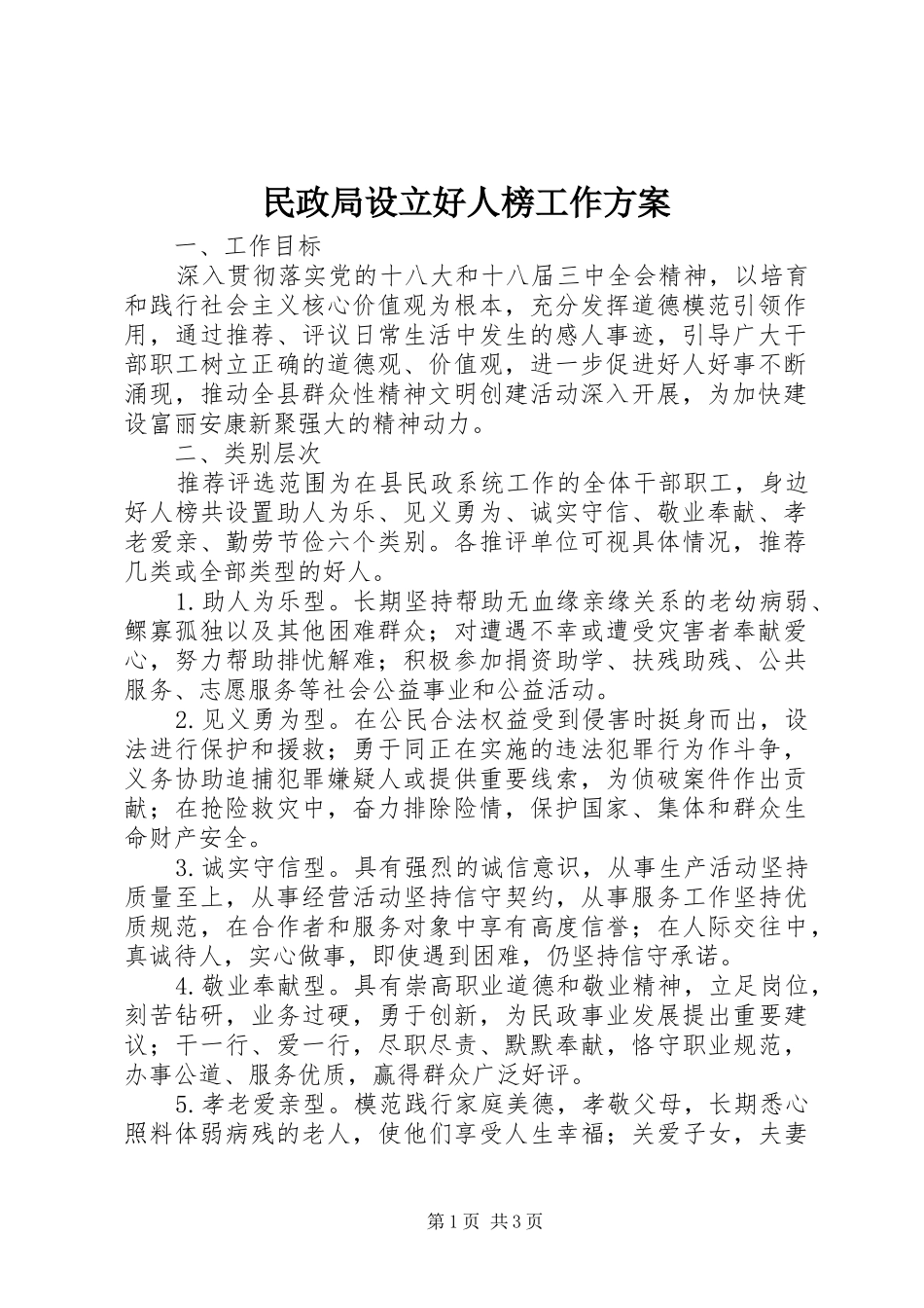 2024年民政局设立好人榜工作方案_第1页