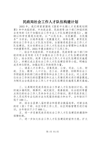 2024年民政局社会工作人才队伍构建计划