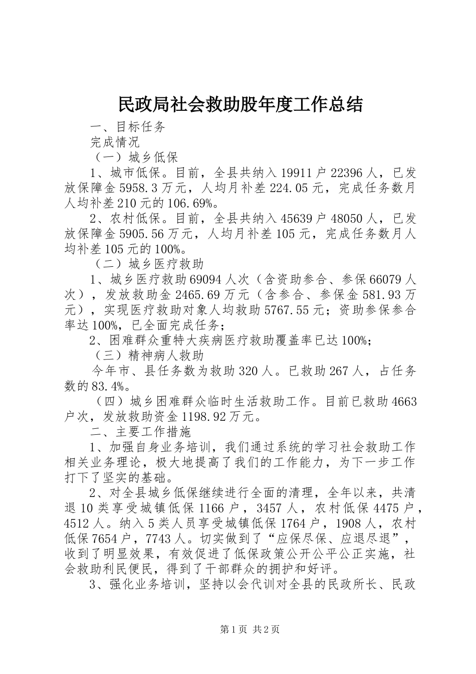 2024年民政局社会救助股年度工作总结_第1页