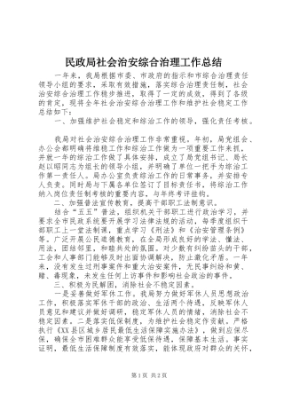 2024年民政局社会治安综合治理工作总结