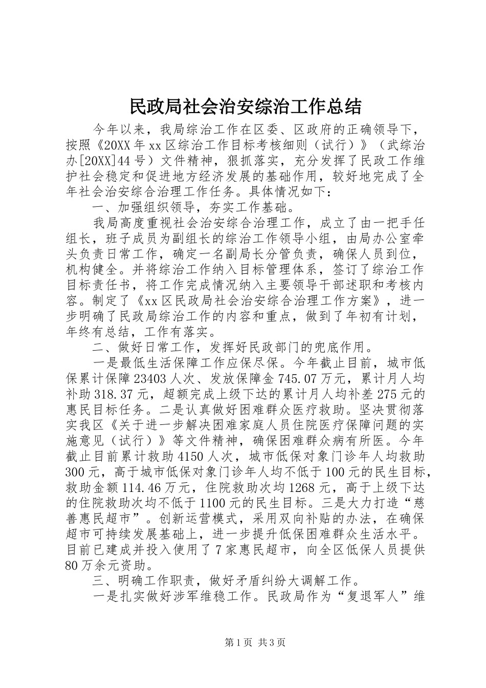 2024年民政局社会治安综治工作总结_第1页