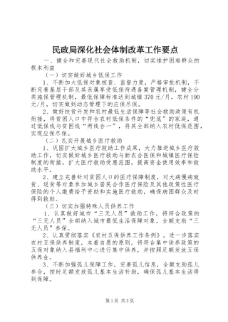 2024年民政局深化社会体制改革工作要点