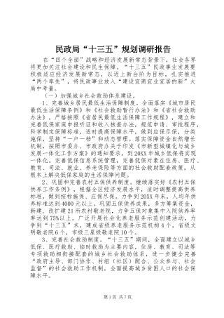 2024年民政局十三五规划调研报告