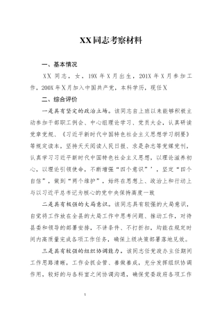 XX同志考察材料