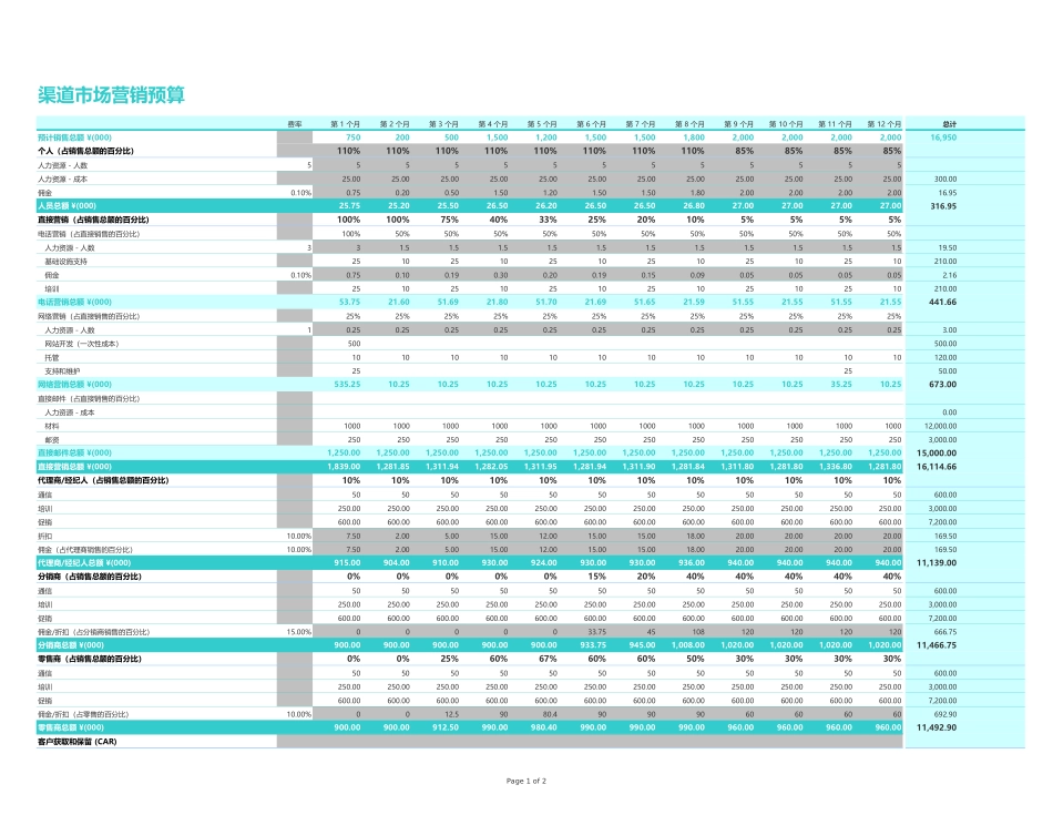 渠道市场营销预算表_第1页
