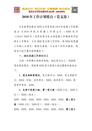 2018年党支部委员会工作计划要点