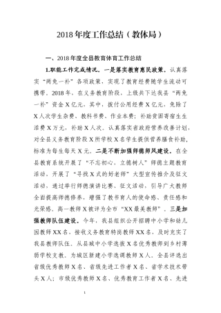 2018年度工作总结（教体局）
