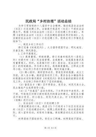 2024年民政局乡村治理活动总结
