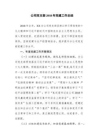 2018年公司党支部工作总结（范文）