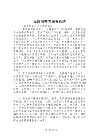 2024年民政局养老服务总结
