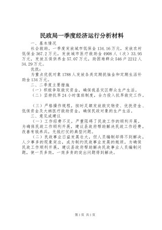 2024年民政局一季度经济运行分析材料
