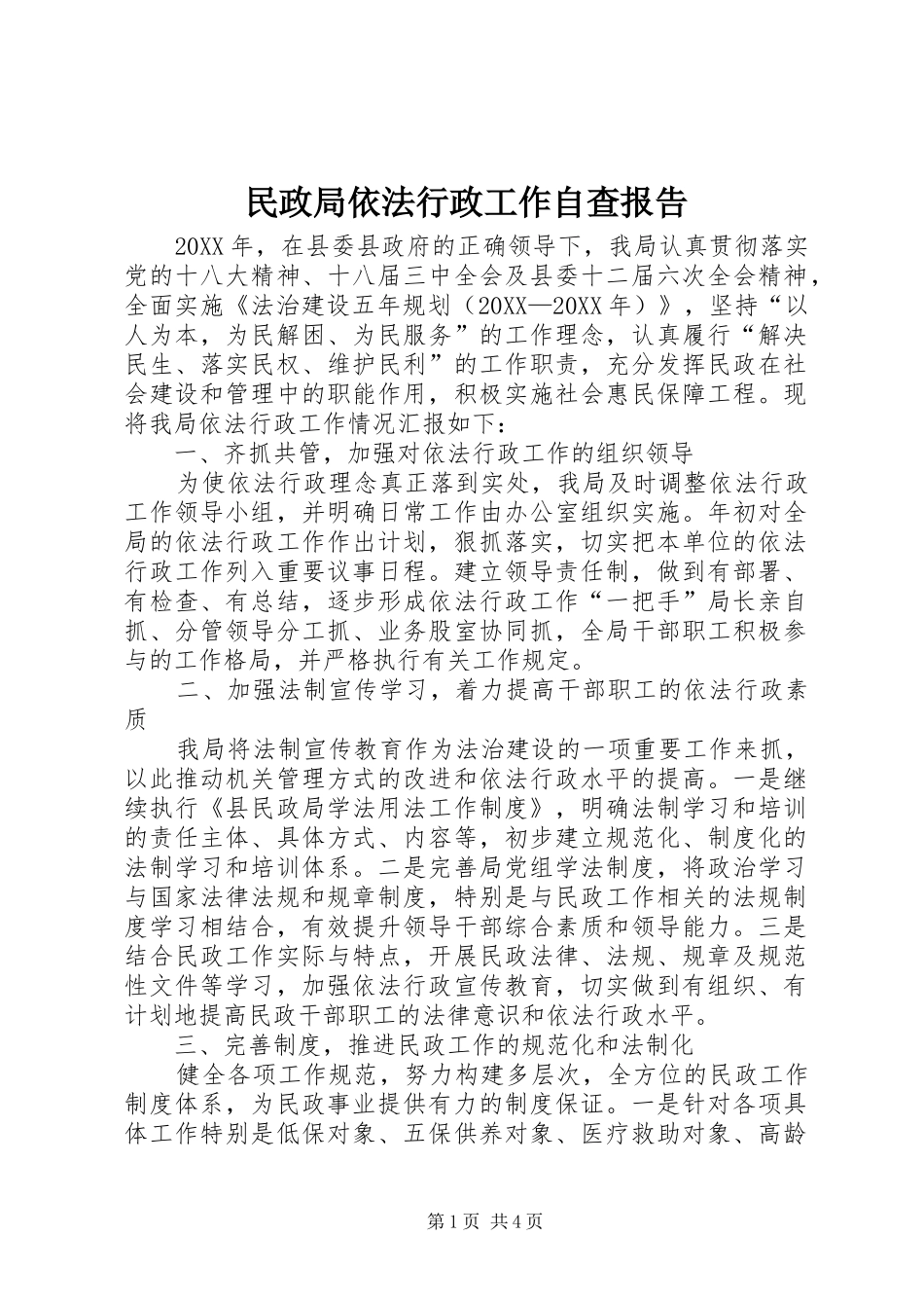 2024年民政局依法行政工作自查报告_第1页