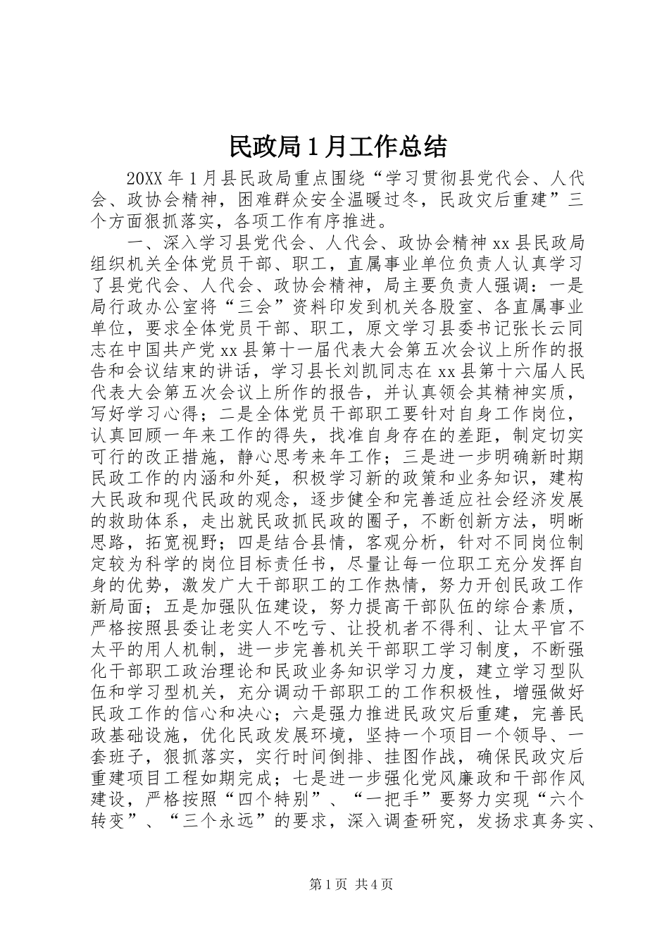 2024年民政局月工作总结_第1页