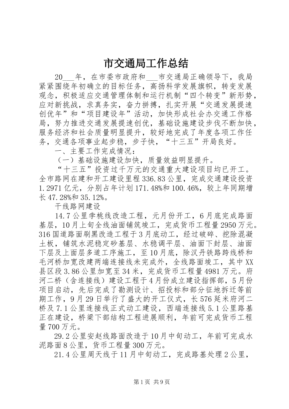 2024年市交通局工作总结_第1页