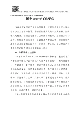 2019年XX团委工作要点