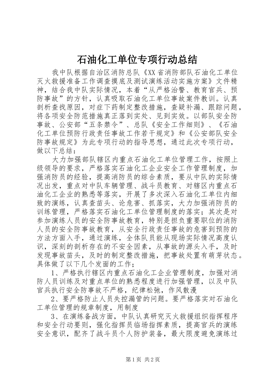 2024年石油化工单位专项行动总结_第1页