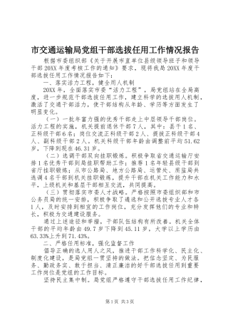 2024年市交通运输局党组干部选拔任用工作情况报告