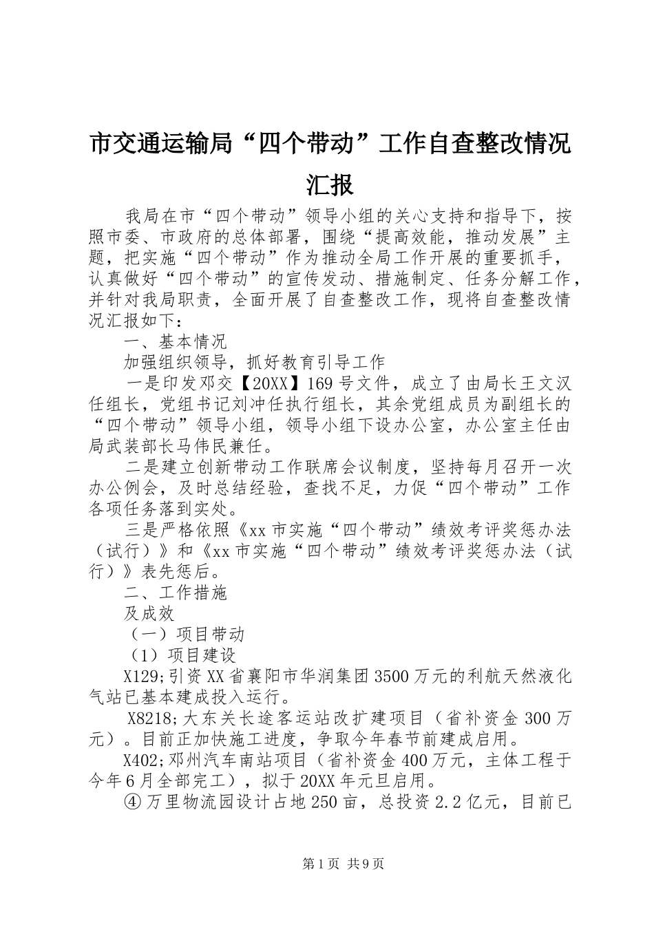 2024年市交通运输局四个带动工作自查整改情况汇报_第1页