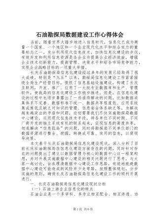 2024年石油勘探局数据建设工作心得体会