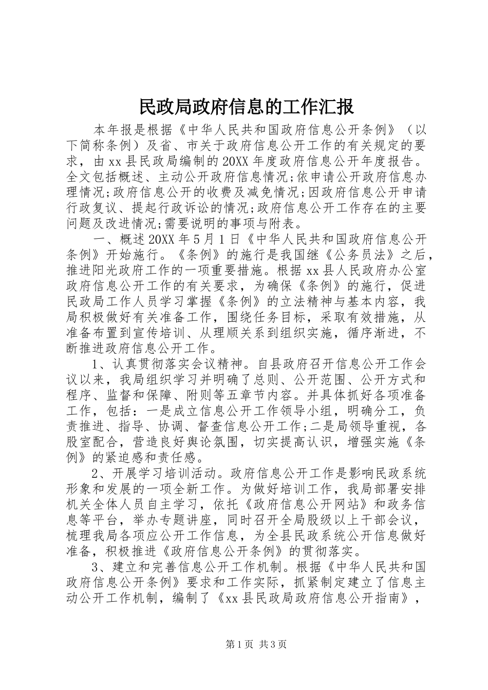 2024年民政局政府信息的工作汇报_第1页