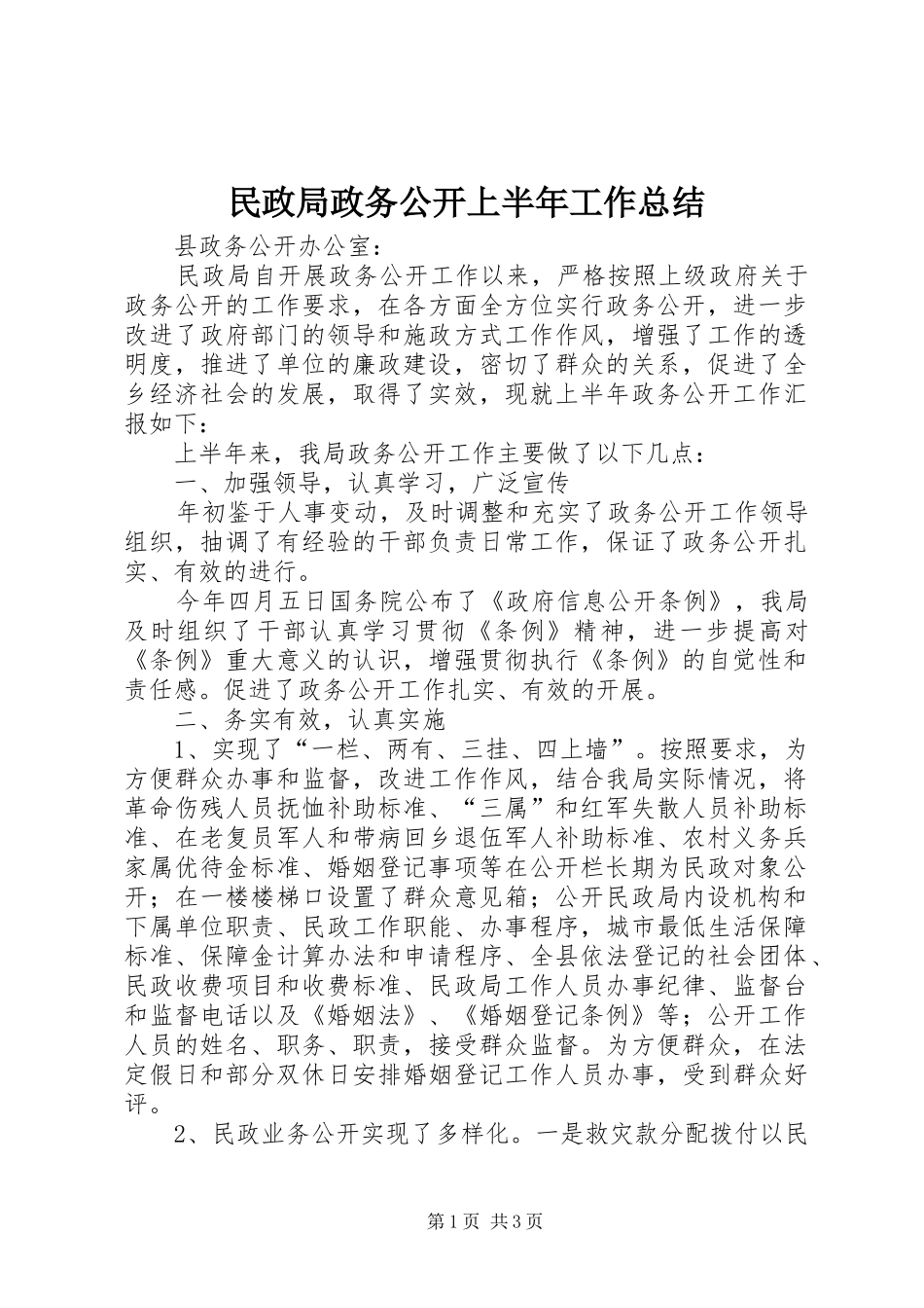 2024年民政局政务公开上半年工作总结_第1页