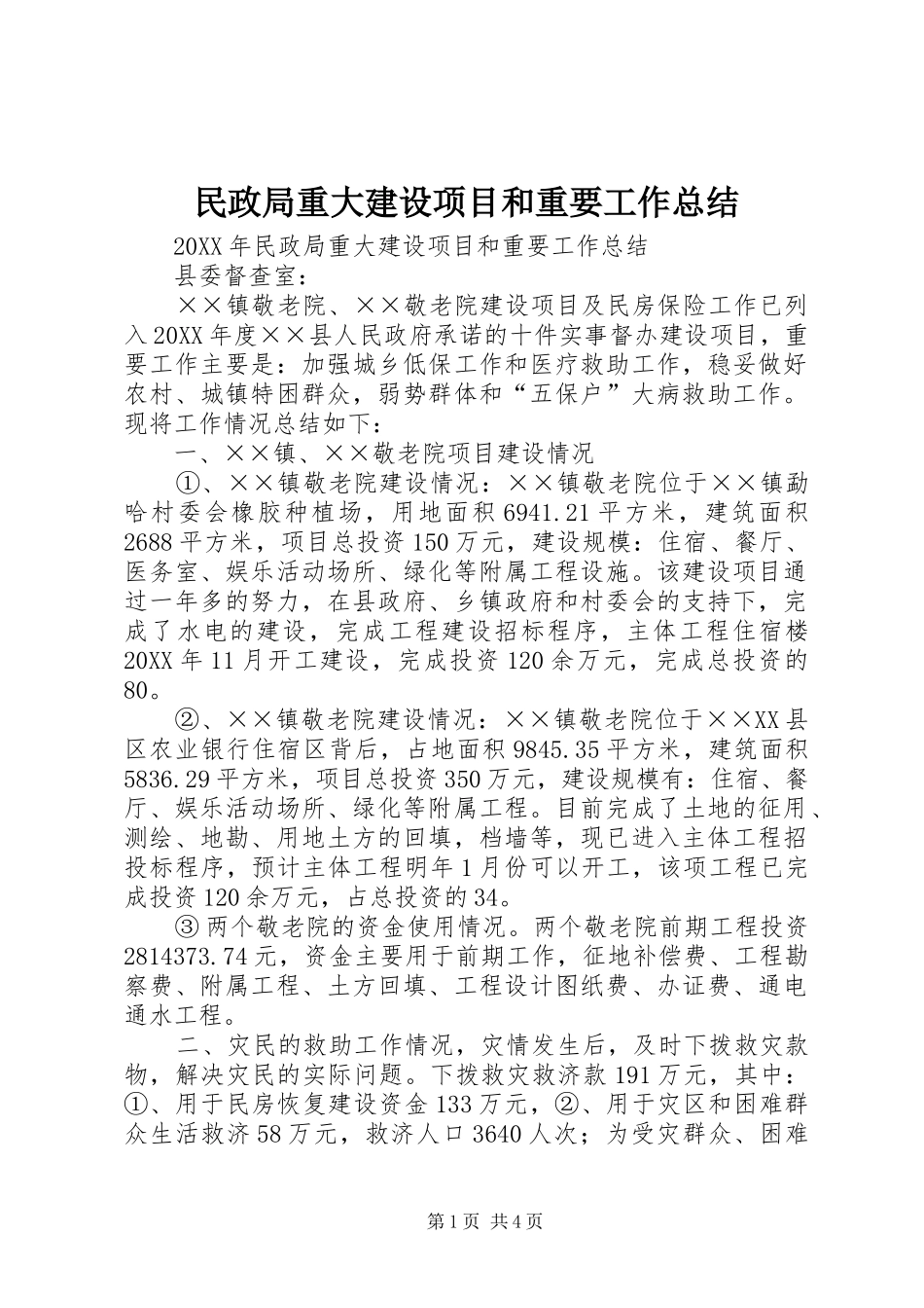 2024年民政局重大建设项目和重要工作总结_第1页