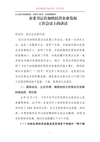 2019年加快民营企业发展工作会议 书记讲话