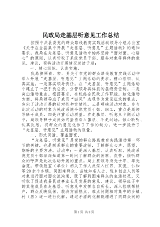 2024年民政局走基层听意见工作总结