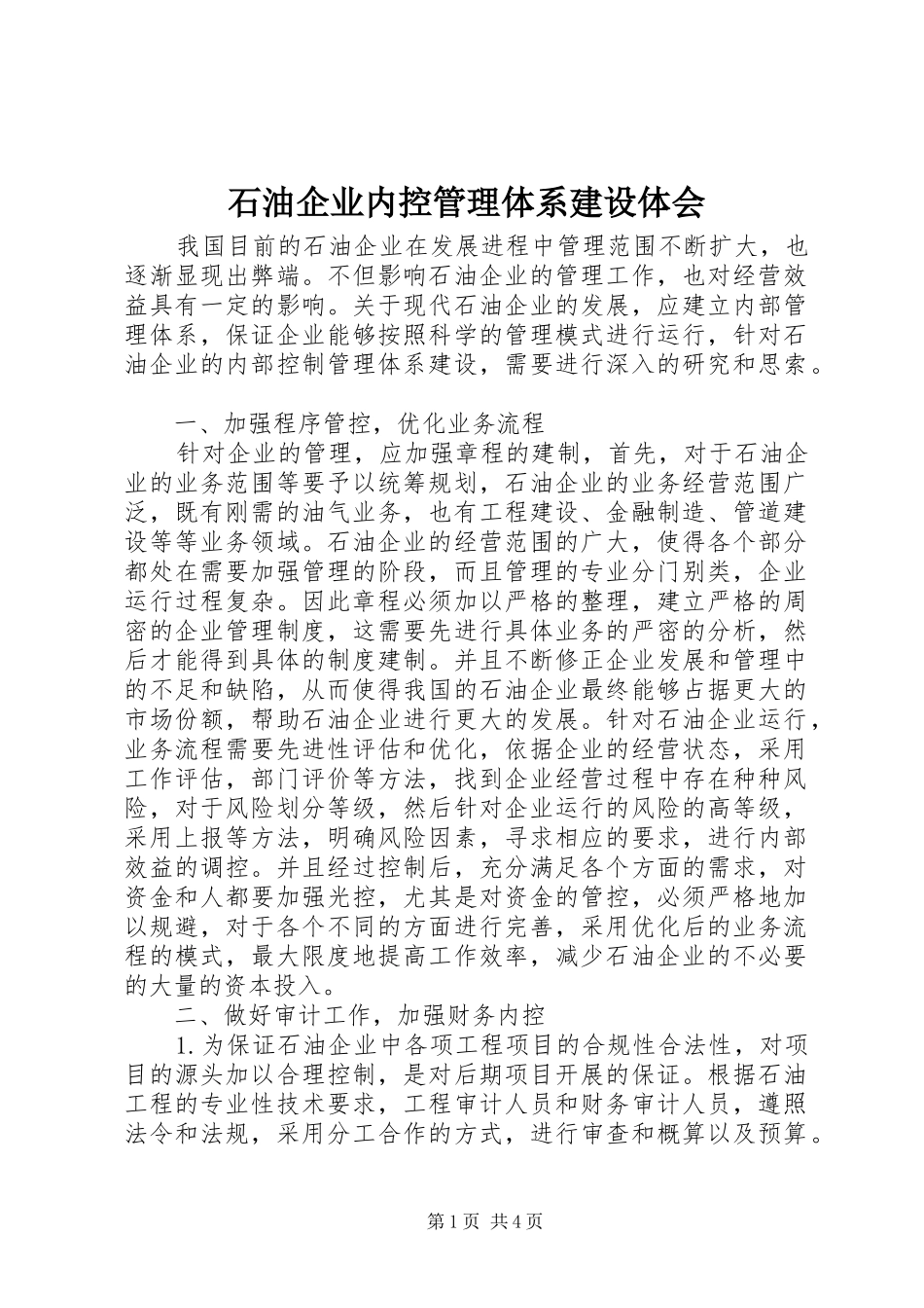 2024年石油企业内控管理体系建设体会_第1页