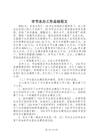 2024年市节水办工作总结范文