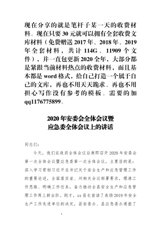 2020年安委会全体会议暨应急委全体会议上的讲话