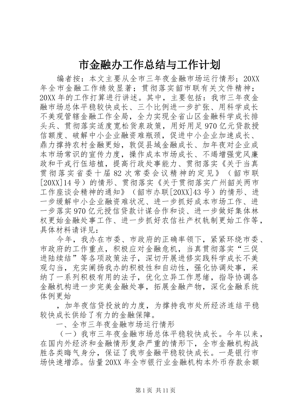 2024年市金融办工作总结与工作计划_第1页