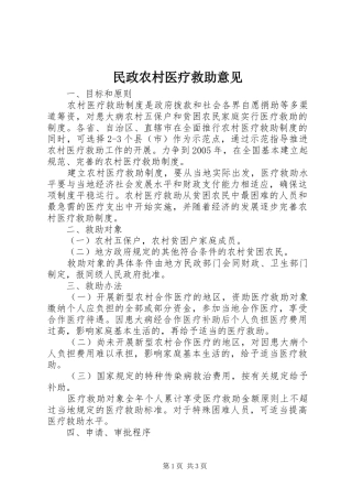 2024年民政农村医疗救助意见