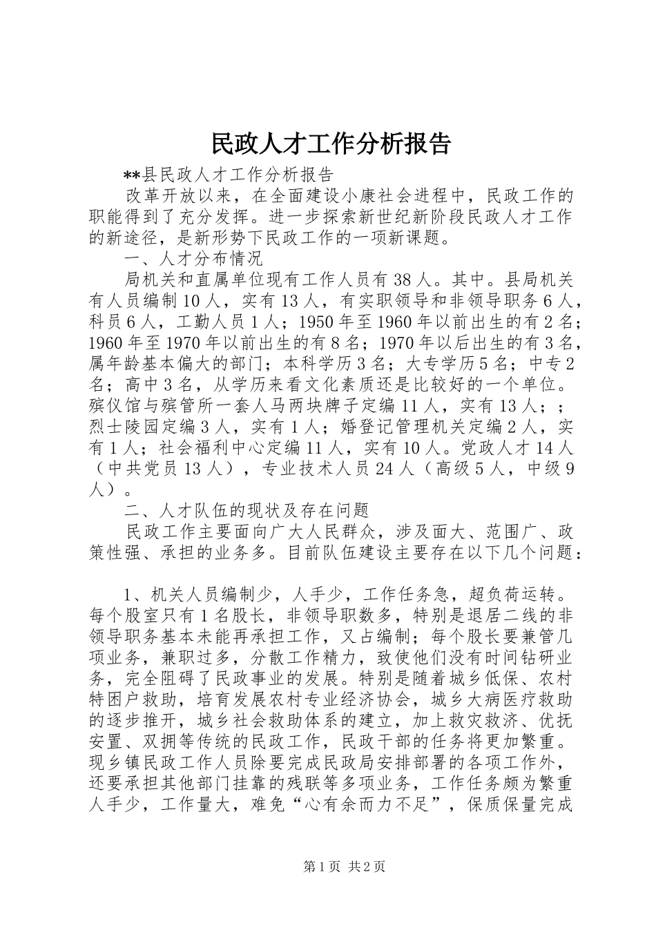 2024年民政人才工作分析报告_第1页