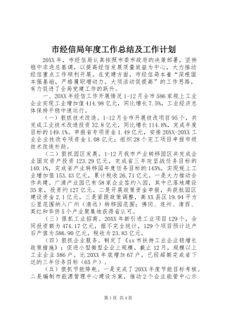 2024年市经信局年度工作总结及工作计划