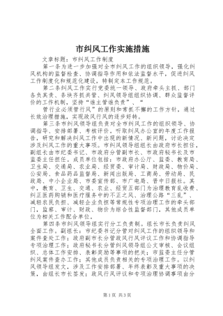 2024年市纠风工作实施措施