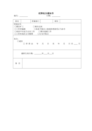纪律处分通知书