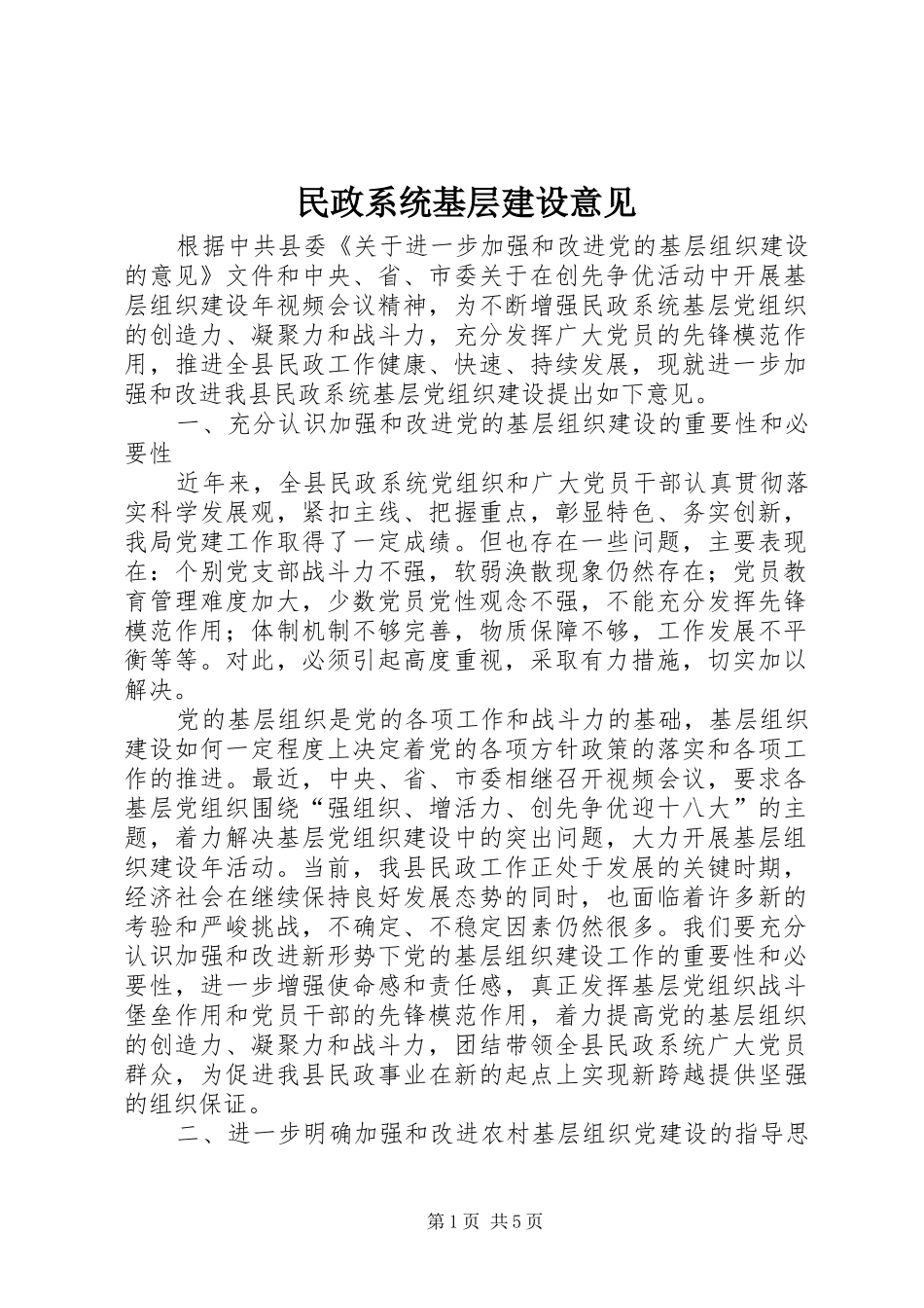 2024年民政系统基层建设意见_第1页