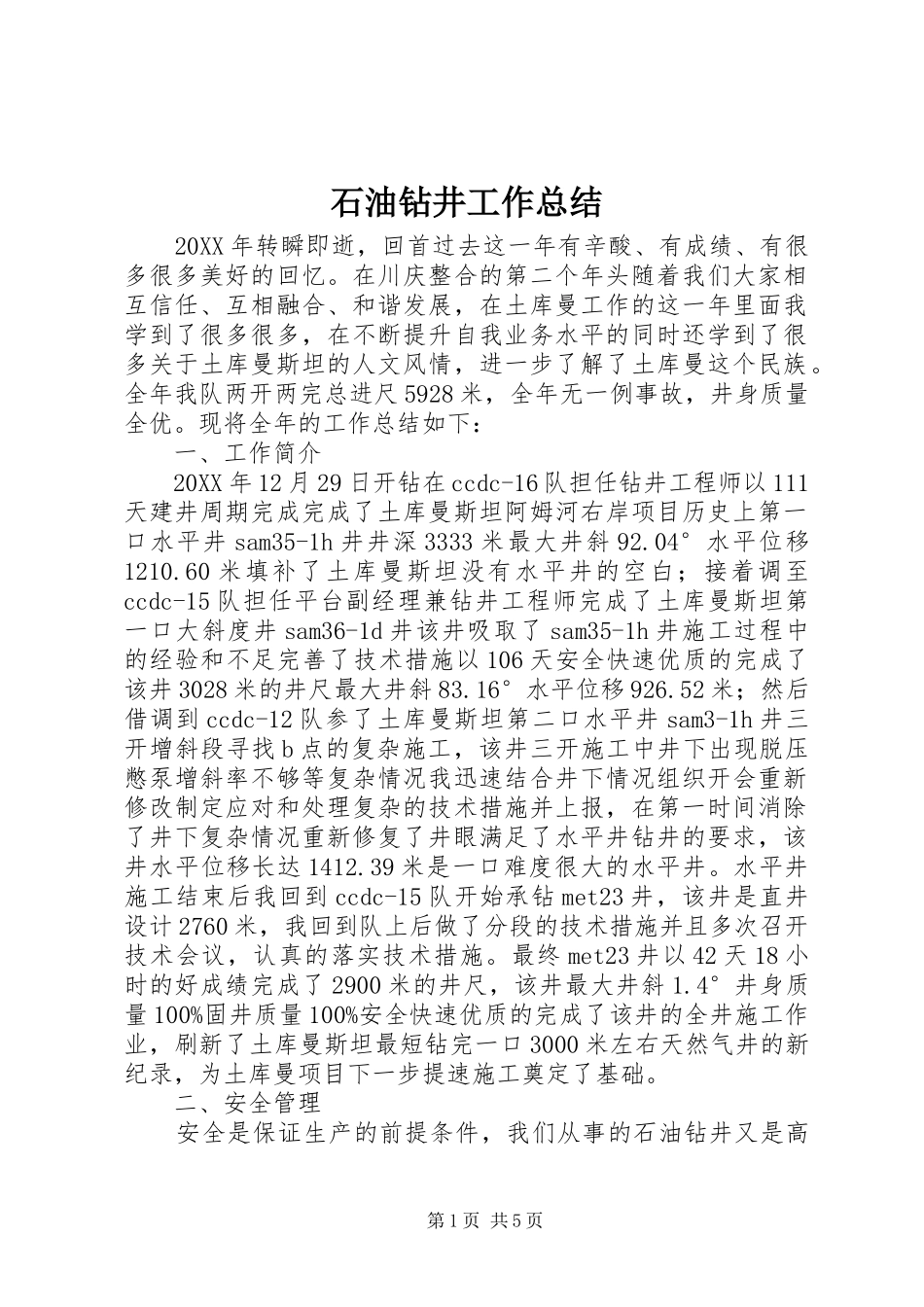 2024年石油钻井工作总结_第1页