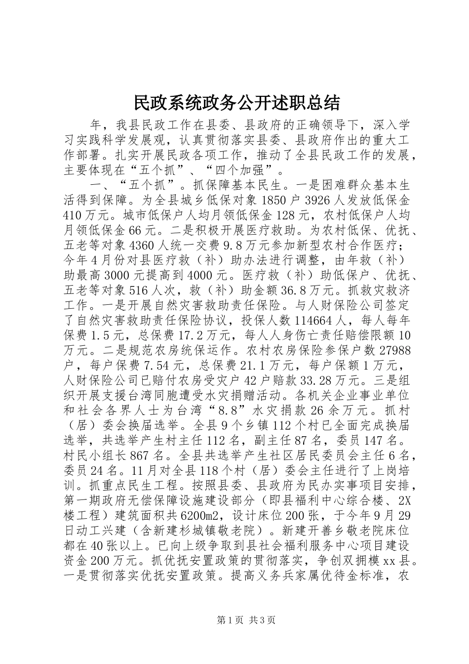 2024年民政系统政务公开述职总结_第1页