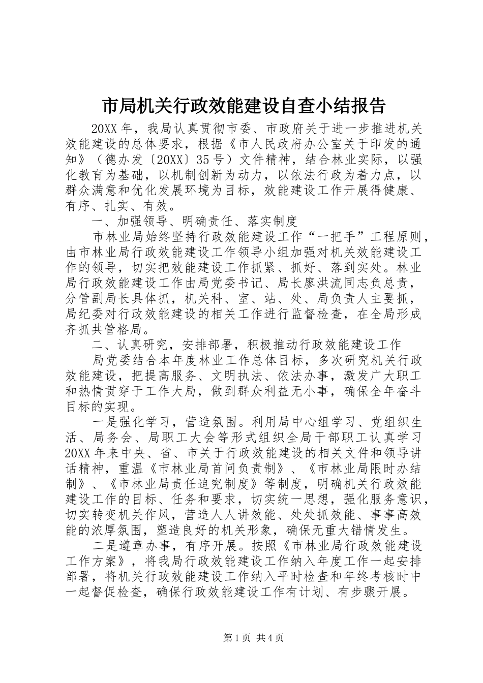 2024年市局机关行政效能建设自查小结报告_第1页