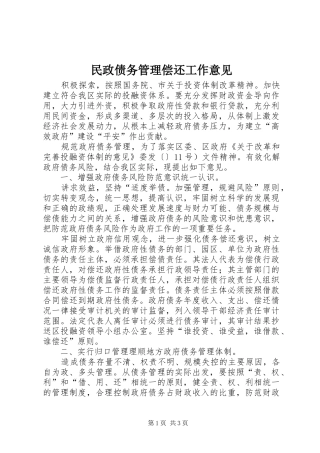 2024年民政债务管理偿还工作意见