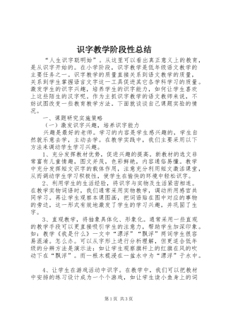 2024年识字教学阶段性总结