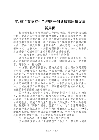 2024年实,施“双招双引”战略开创县域高质量发展新局面