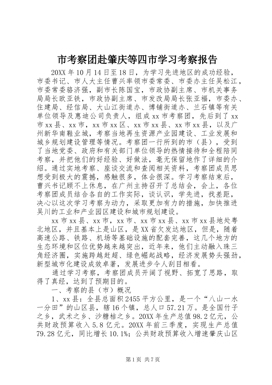2024年市考察团赴肇庆等四市学习考察报告_第1页