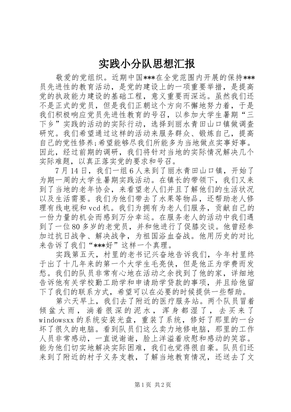 2024年实践小分队思想汇报_第1页