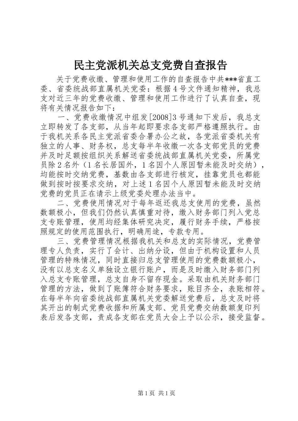 2024年民主党派机关总支党费自查报告_第1页
