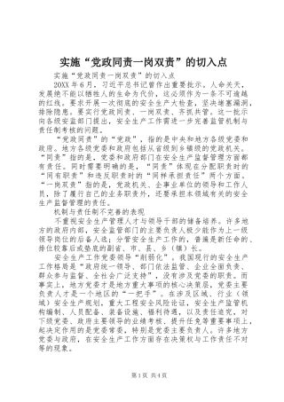 2024年实施党政同责一岗双责的切入点