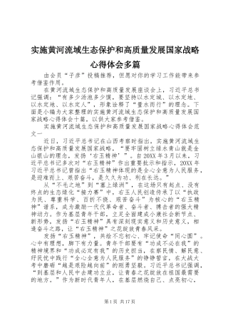 2024年实施黄河流域生态保护和高质量发展国家战略心得体会多篇