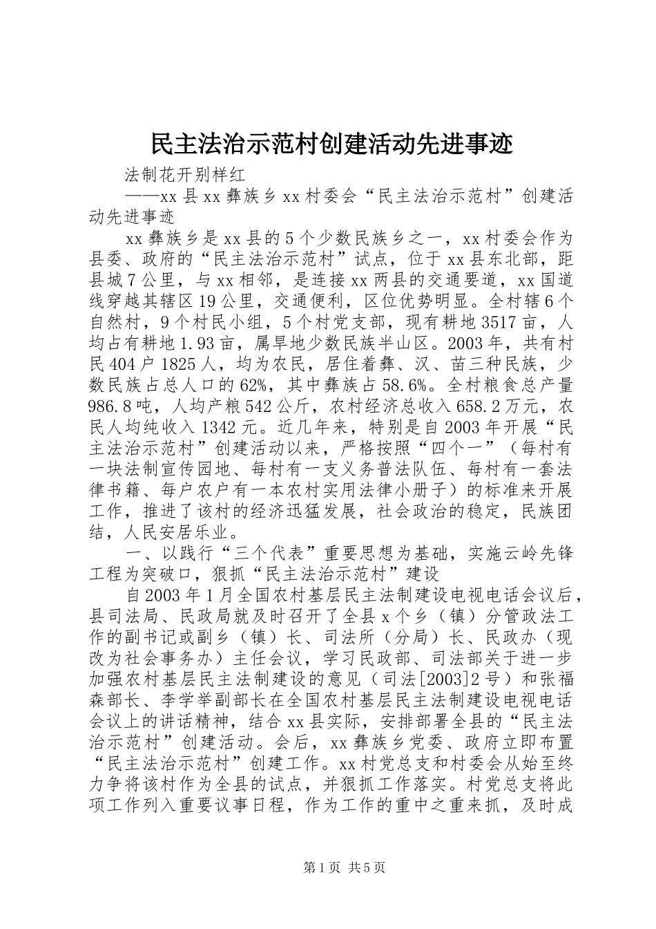 2024年民主法治示范村创建活动先进事迹_第1页